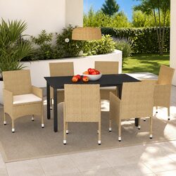 Garden Dining Set 7 Piece Outdoor Furniture Patio Table Chairs Cushions Beige