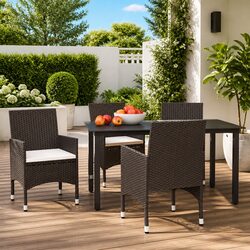 5 Piece Garden Dining Set Outdoor Furniture with Cushions PE Rattan Brown Patio