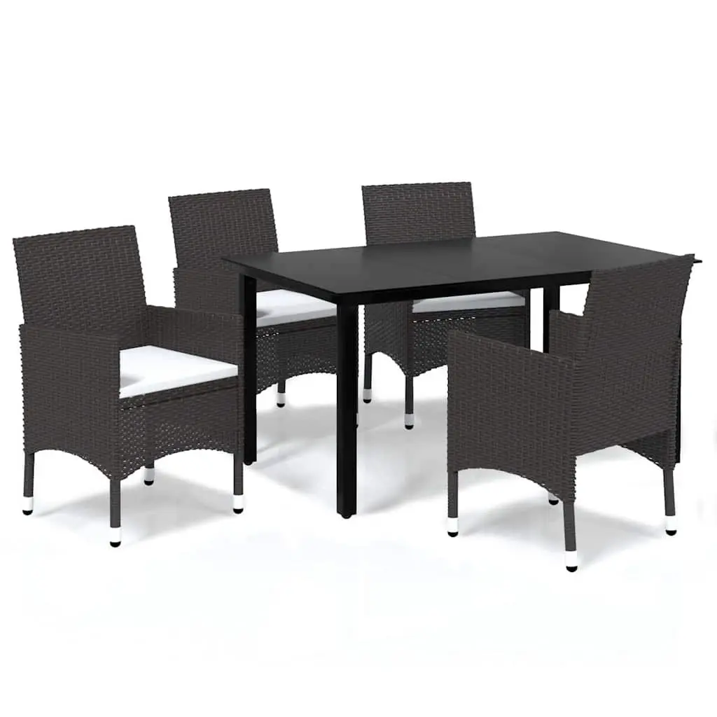5 Piece Garden Dining Set Outdoor Furniture Cushions PE Rattan Brown