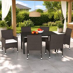 Garden Dining Set 7 Piece Outdoor Patio Furniture Poly Rattan with Cushions