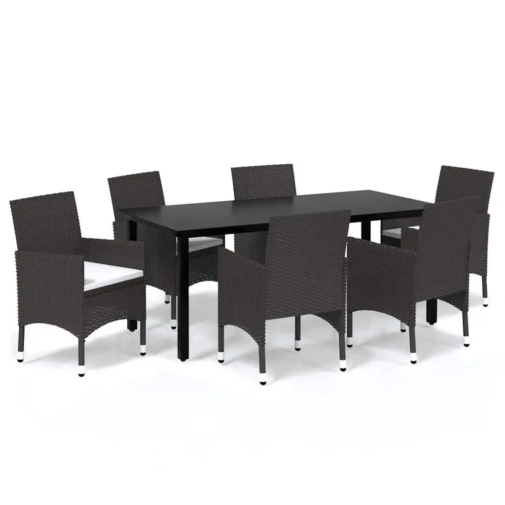 7 Piece Garden Dining Set Weather-Resistant PE Rattan Brown Outdoor Patio Furniture