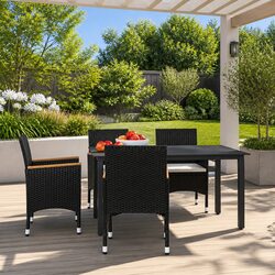 5 Piece Garden Dining Set Outdoor Patio Furniture with Cushions Poly Rattan