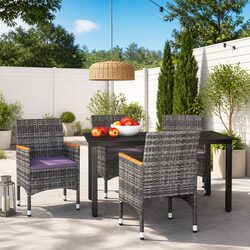 Garden Dining Set 5 Piece Outdoor Patio Furniture PE Rattan Grey Chairs Table