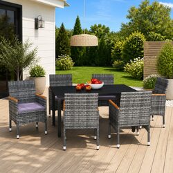 Garden Dining Set 7 Piece Poly Rattan Patio Furniture with Cushions Grey