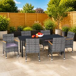 Garden Dining Set 7 Piece Outdoor Furniture Patio Table Chairs Cushions Grey