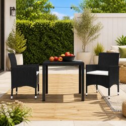 Outdoor Dining Set 3 Piece Garden Furniture PE Rattan Table Chairs with Cushions