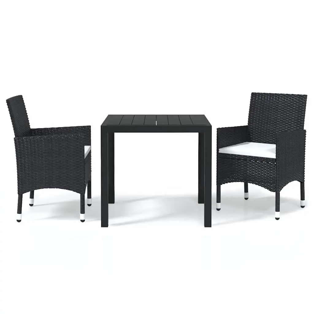 Outdoor Dining Set 3 Piece Garden Furniture PE Rattan Table and Cushioned Chairs Black