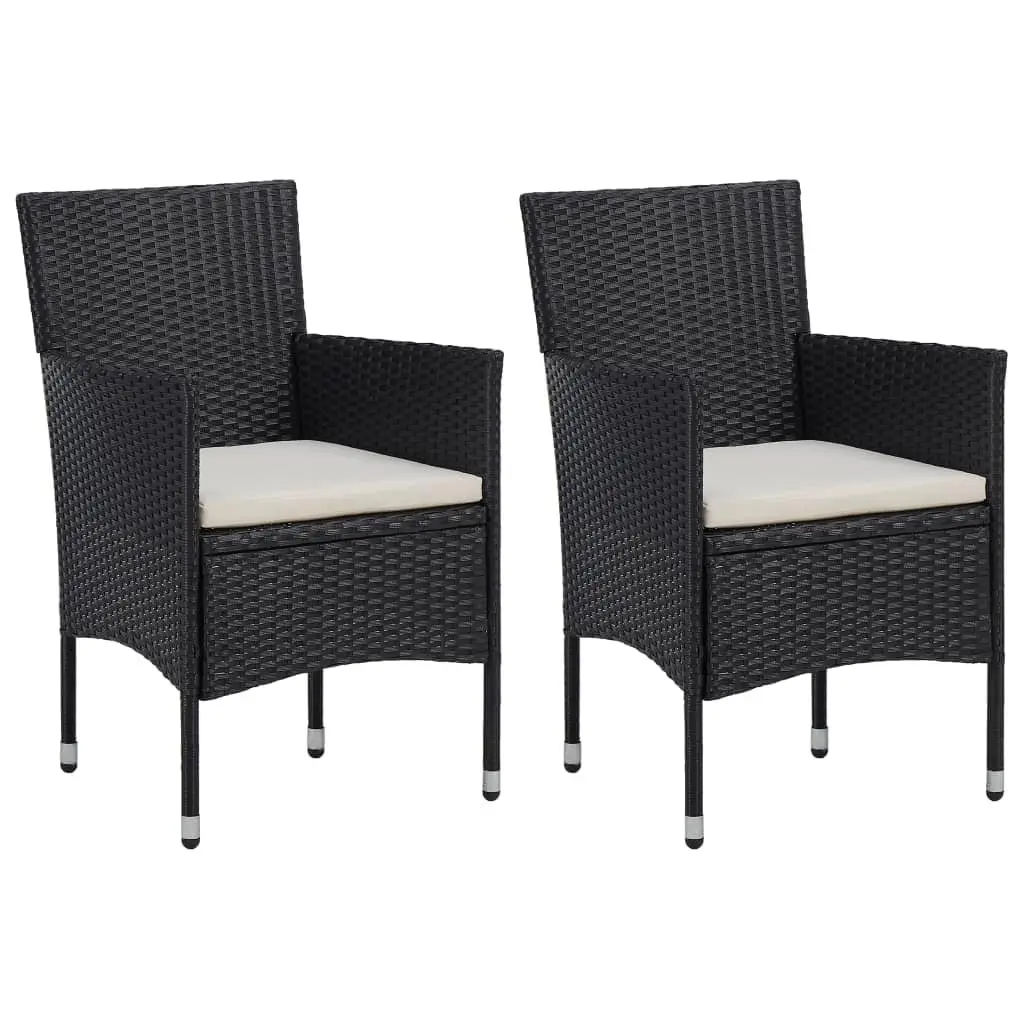 Outdoor Dining Set 3 Piece Garden Furniture PE Rattan Table and Cushioned Chairs Black