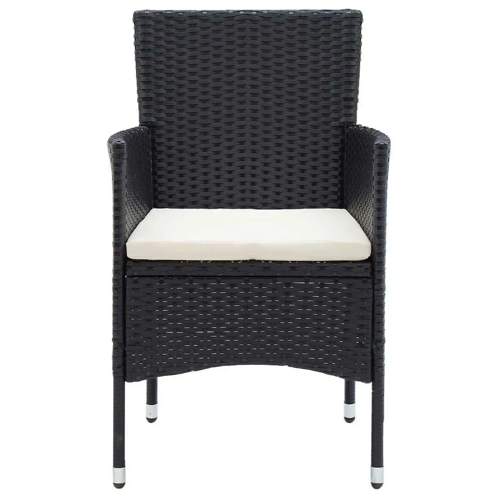 Outdoor Dining Set 3 Piece Garden Furniture PE Rattan Table and Cushioned Chairs Black