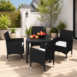 5 Piece Outdoor Dining Set Black PE Rattan Patio Garden Furniture with Cushions