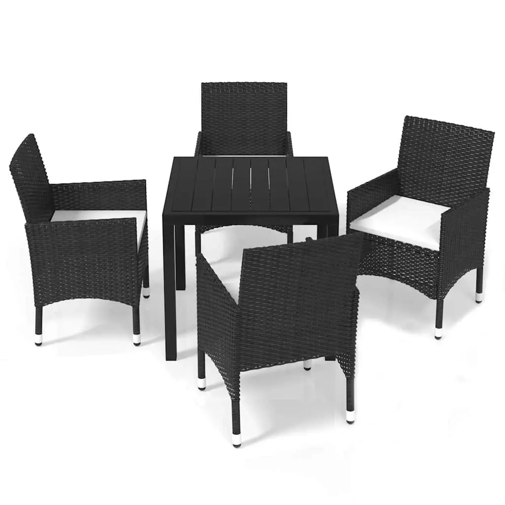 5 Piece Outdoor Dining Set Weather-Resistant PE Rattan Black Patio Garden Furniture with Cushions