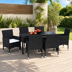 7 Piece Garden Dining Set Outdoor Patio Furniture PE Rattan Black with Cushions