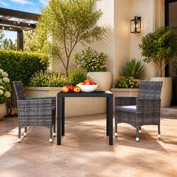 Garden Dining Set 3 Piece Outdoor Furniture with Cushions Patio Table Chairs