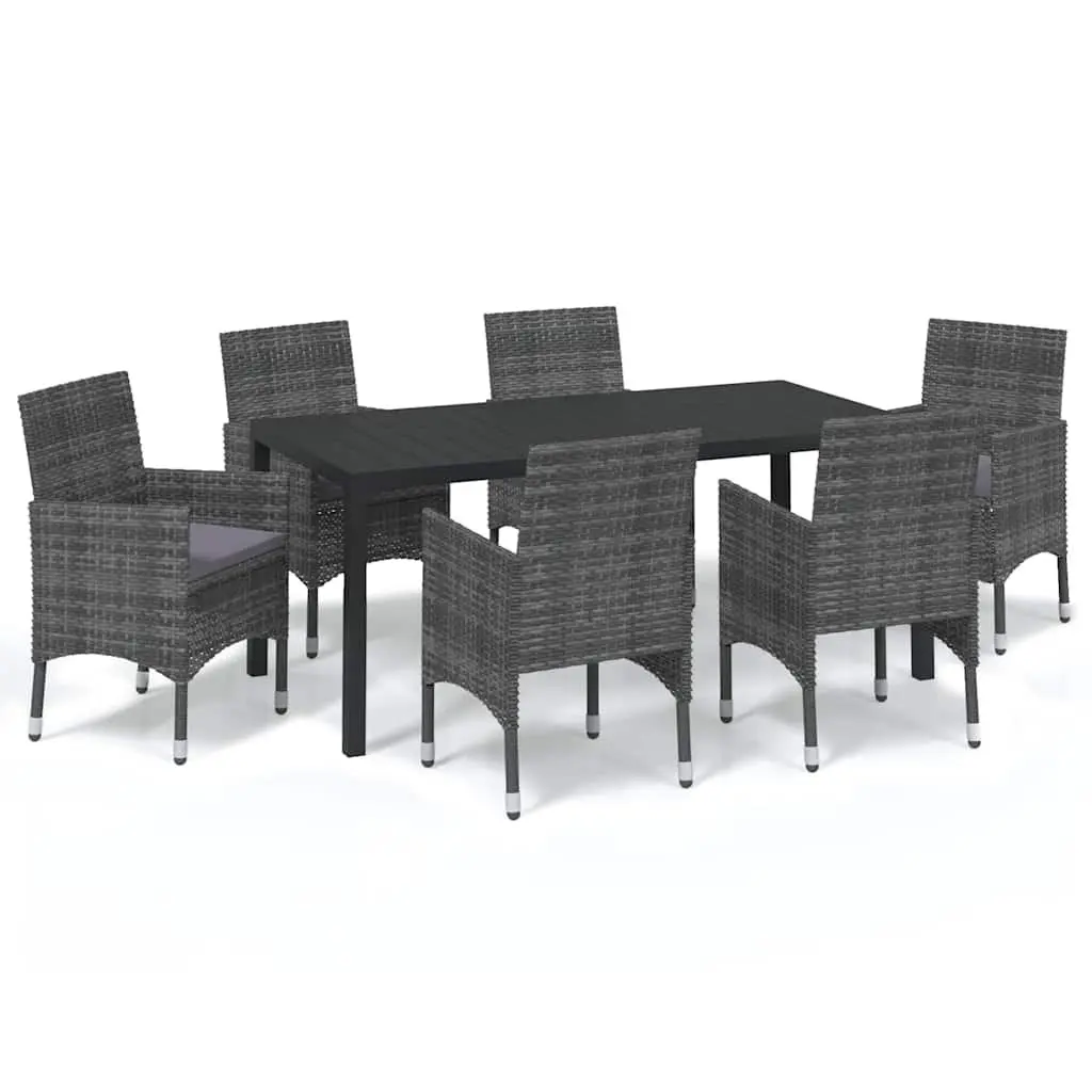 7 Piece Garden Dining Set Grey Poly Rattan Outdoor Patio Furniture with Cushions