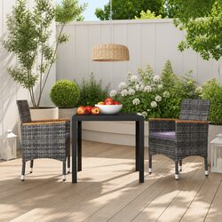 Garden Dining Set 3 Piece Outdoor Patio Furniture with Cushions Grey Rattan