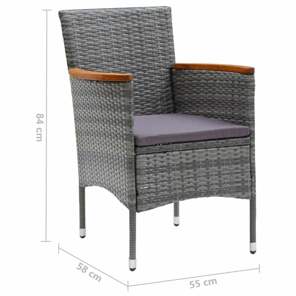 Garden Dining Set 3 Piece Outdoor Patio Furniture with Cushions Grey Rattan