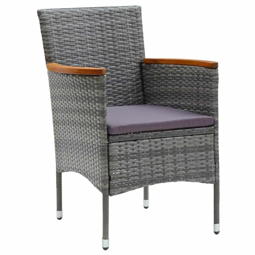 Garden Dining Set 3 Piece Outdoor Patio Furniture with Cushions Grey Rattan