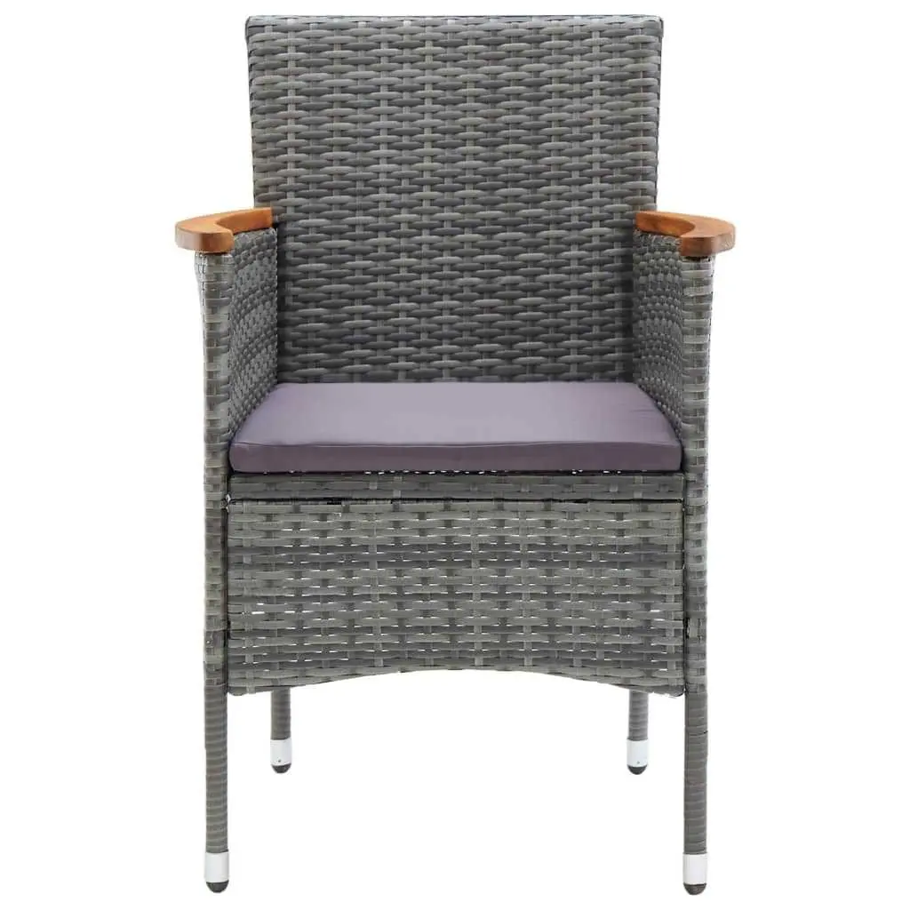Garden Dining Set 3 Piece Outdoor Patio Furniture with Cushions Grey Rattan