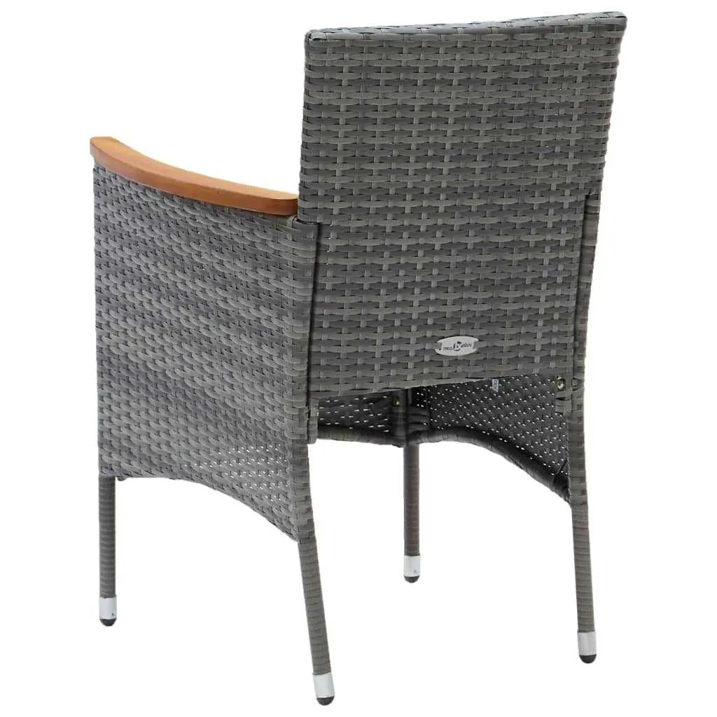 Garden Dining Set 3 Piece Outdoor Patio Furniture with Cushions Grey Rattan