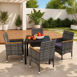 Garden Dining Set 5 Piece Outdoor Patio Furniture Grey Rattan Chairs Table