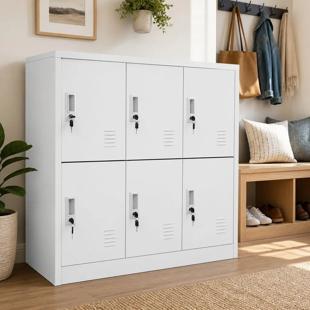 Locker Cabinet Lockable Storage 2 Piece Set Grey Steel Organiser Office School Bedroom