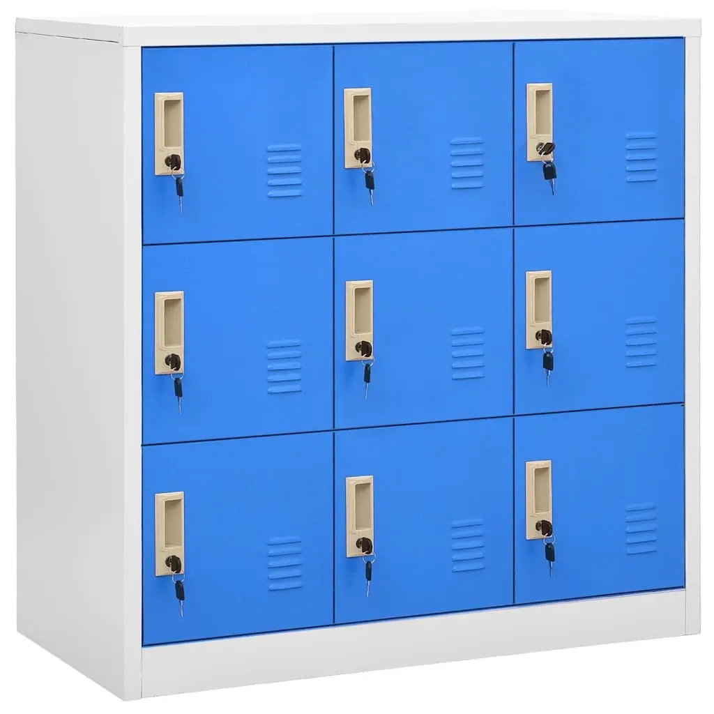 Storage Locker Cabinet Set 2 pcs Steel Lockable Organiser Light Grey and Blue