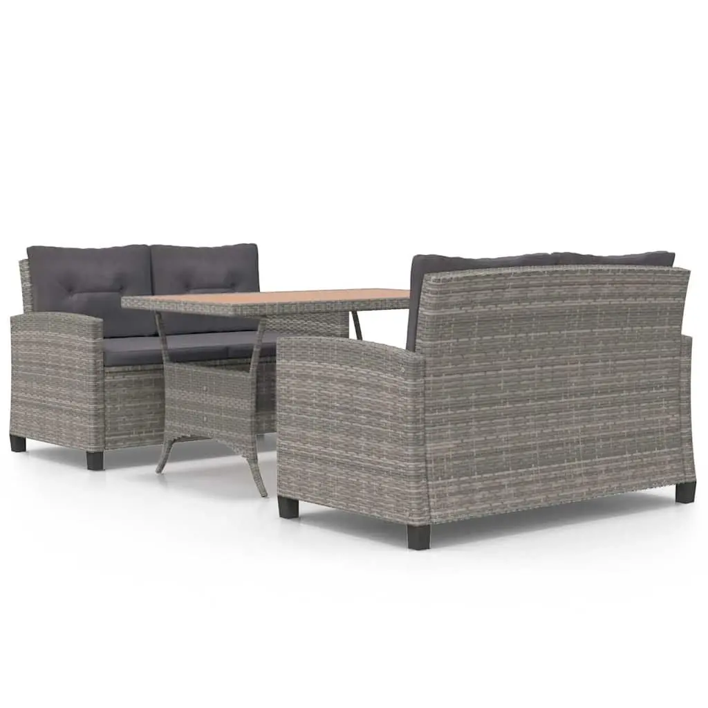 Garden Dining Set 3 Piece Outdoor Patio Furniture Poly Rattan Steel Frame Grey