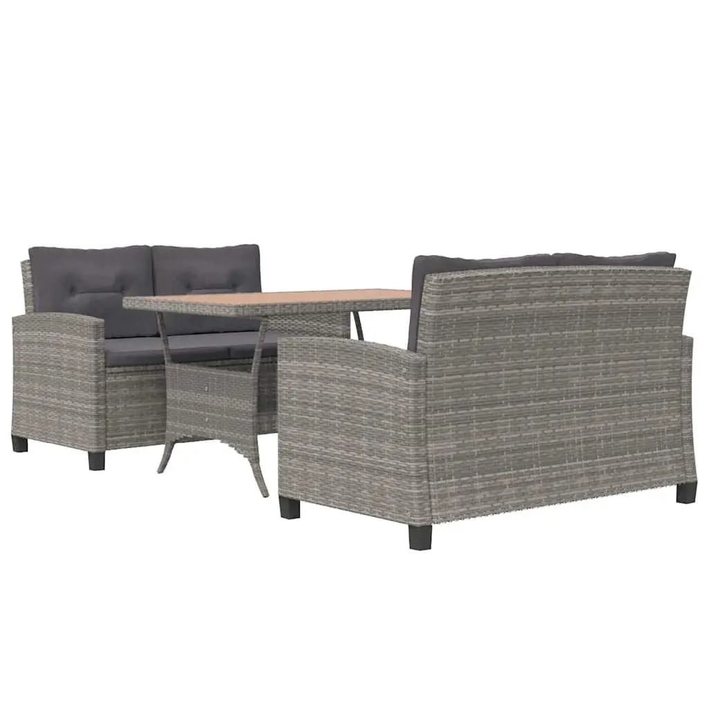 Garden Dining Set 3 Piece Outdoor Patio Furniture Poly Rattan Steel Frame Grey