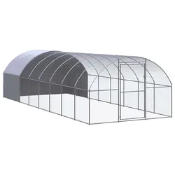 Outdoor Chicken Coop 3x8x2m Galvanised Steel Enclosure Run Housing for Poultry
