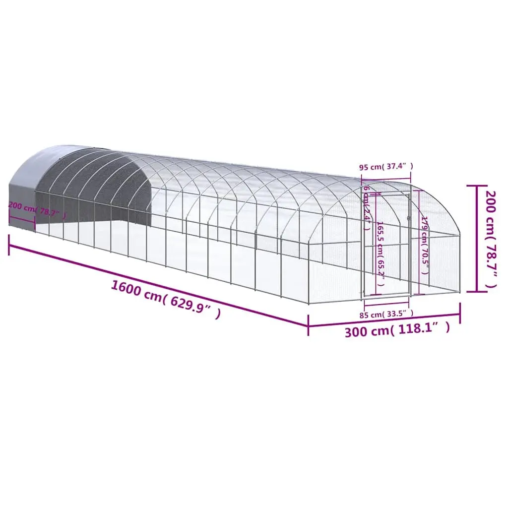 Outdoor Chicken Coop Galvanised Steel Wire Mesh Enclosure 3x16x2m Silver