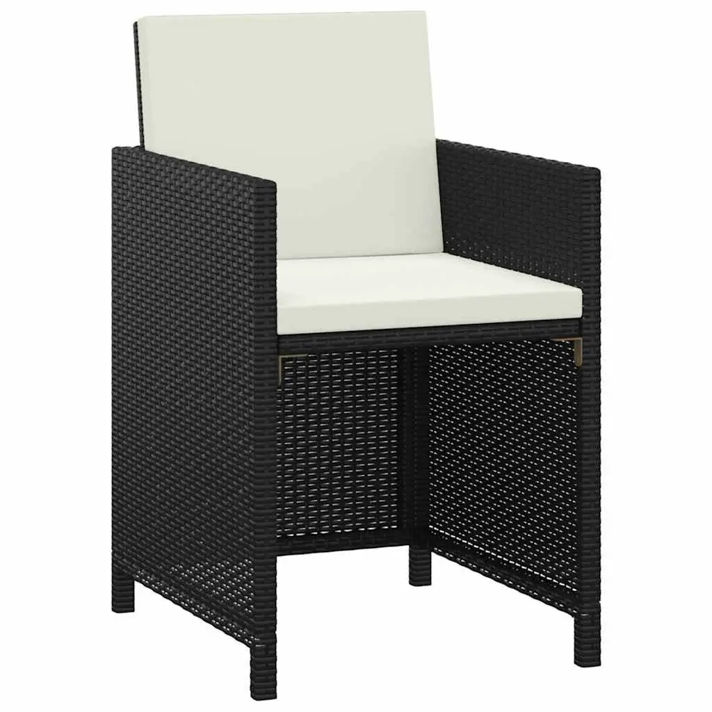 Outdoor Dining Set 3 Piece Weather-Resistant PE Rattan Black with Glass Table and Cushioned Chairs