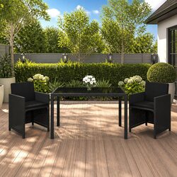 Garden Dining Set 3 Piece Outdoor Furniture with Cushions Black