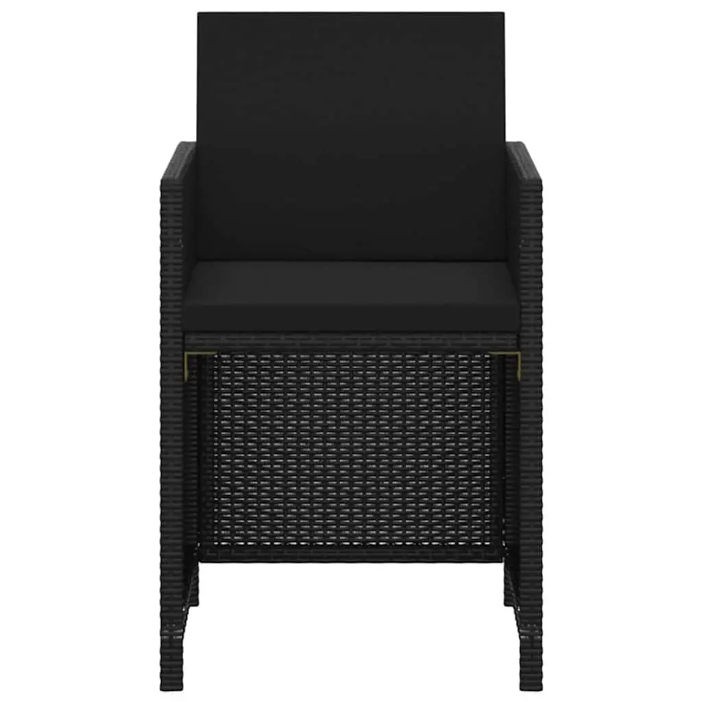 5 Piece Outdoor Garden Dining Set Black PE Rattan Table Chairs Cushions