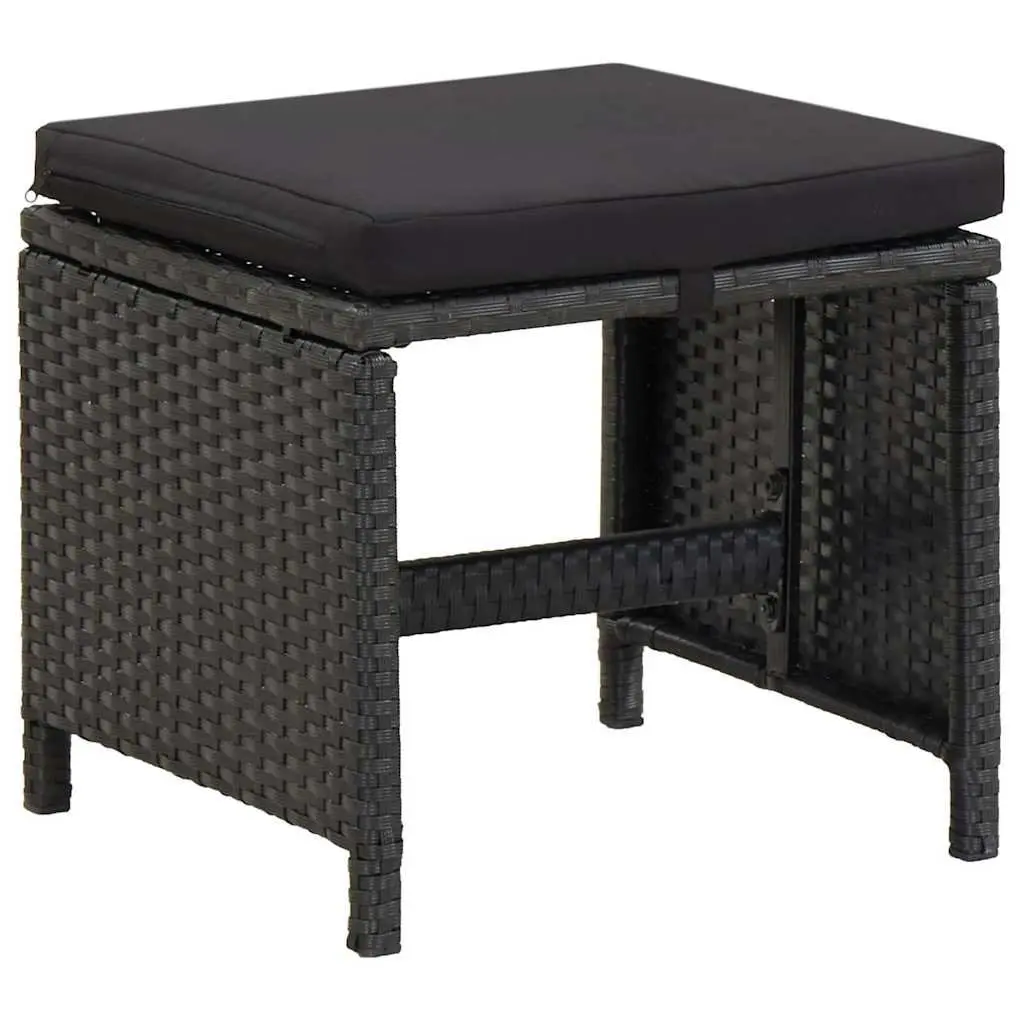 5 Piece Outdoor Garden Dining Set Black PE Rattan Table Chairs Cushions