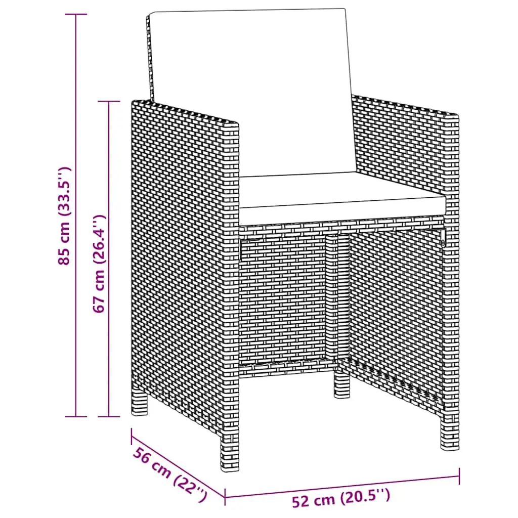 Garden Dining Set 3 Piece Outdoor Furniture Poly Rattan Table Chairs Cushions