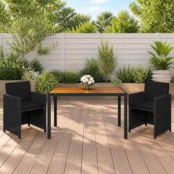 Garden Dining Set 3 Piece Outdoor Furniture PE Rattan Chairs Table with Cushions