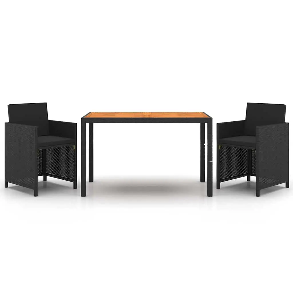 Garden Dining Set 3 Piece Outdoor Furniture PE Rattan Chairs Table with Cushions Black