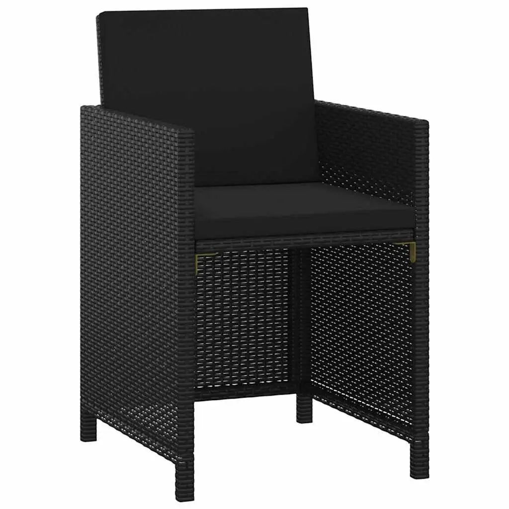 Garden Dining Set 3 Piece Outdoor Furniture PE Rattan Chairs Table with Cushions Black