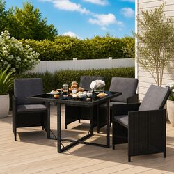 5 Piece Outdoor Dining Set Garden Furniture PE Rattan Black with Cushions
