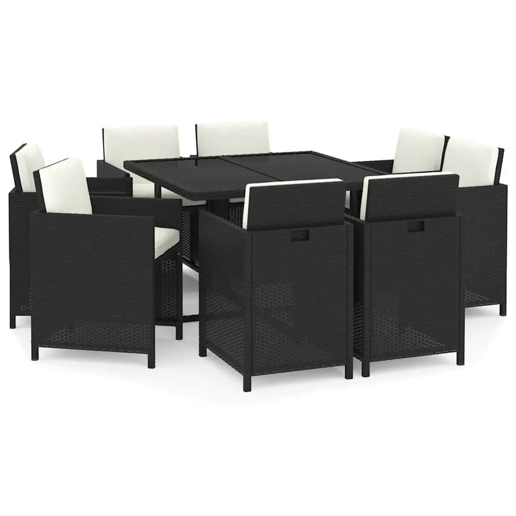 Outdoor Dining Set 9 Piece Garden Furniture Weather-resistant PE Rattan Black with Cushions