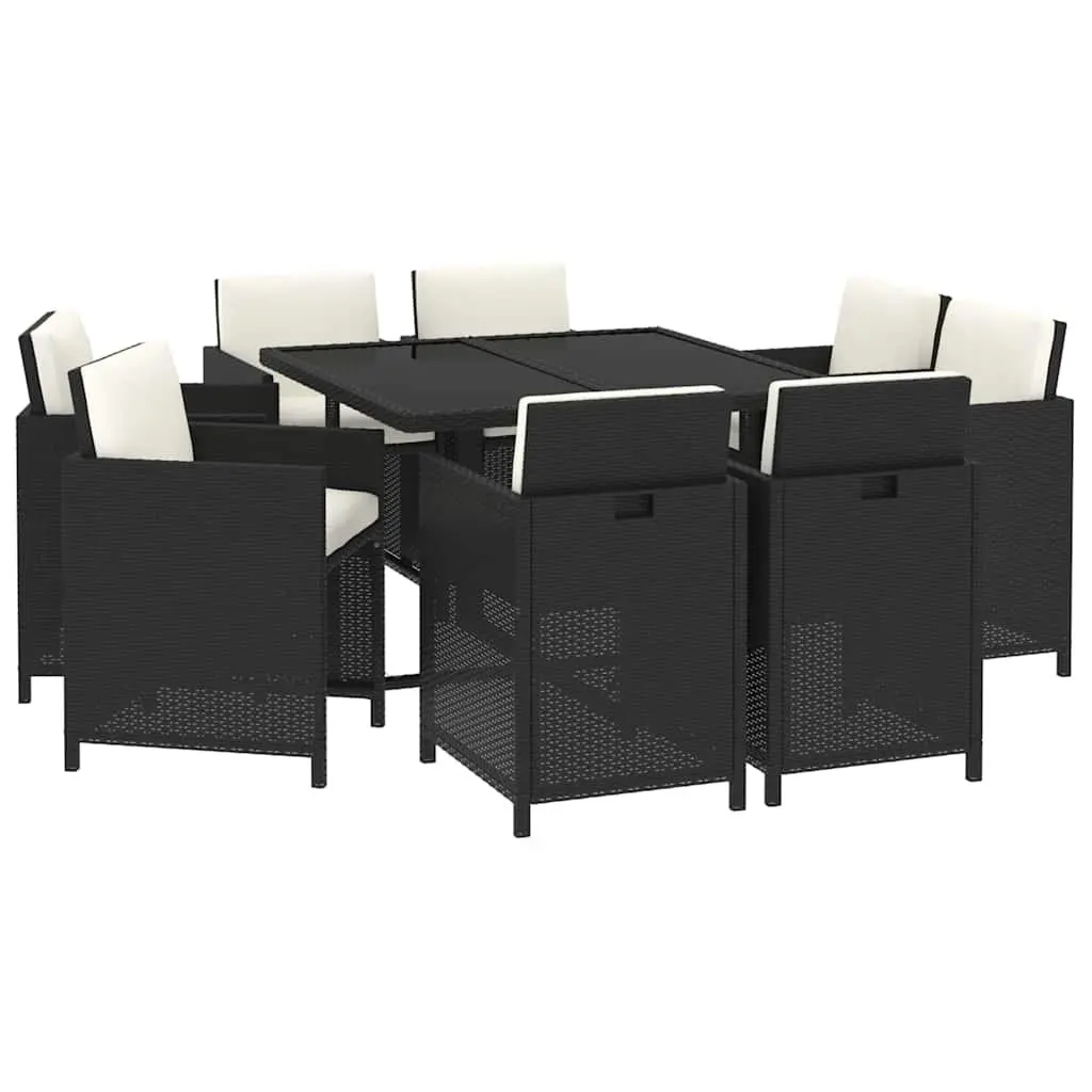 Outdoor Dining Set 9 Piece Garden Furniture Weather-resistant PE Rattan Black with Cushions