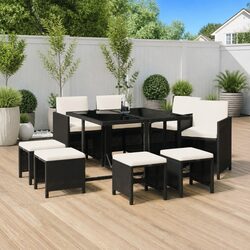 Outdoor Dining Set 9 Piece Garden Furniture PE Rattan Glass Table Chairs Stools