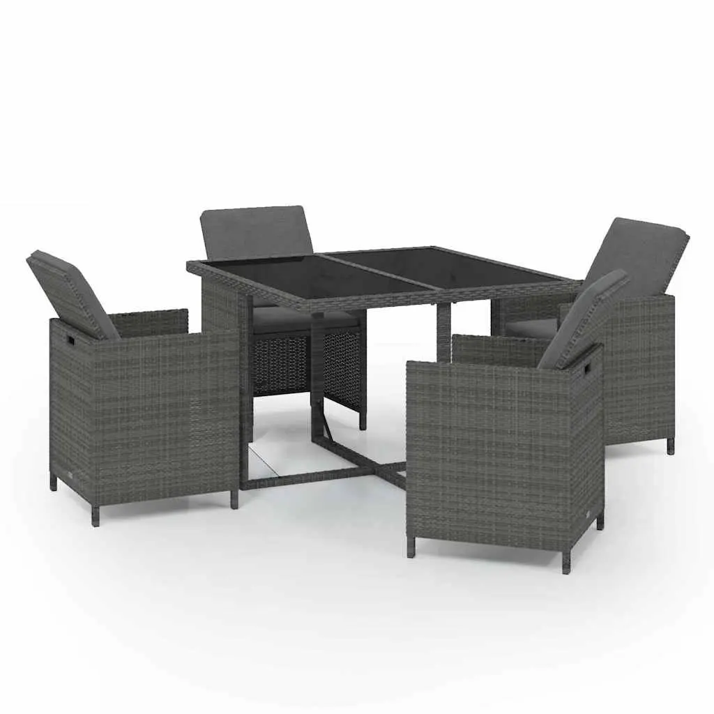 5 Piece Garden Dining Set Poly Rattan Cushions Outdoor Table Chairs Grey