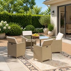 Garden Dining Set 5 Piece Outdoor Furniture PE Rattan Table Chairs Cushions