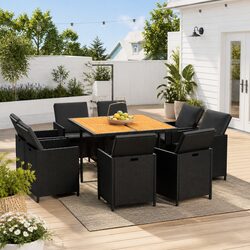 Garden Dining Set 9 Piece Outdoor Furniture Poly Rattan Black Cushions Patio