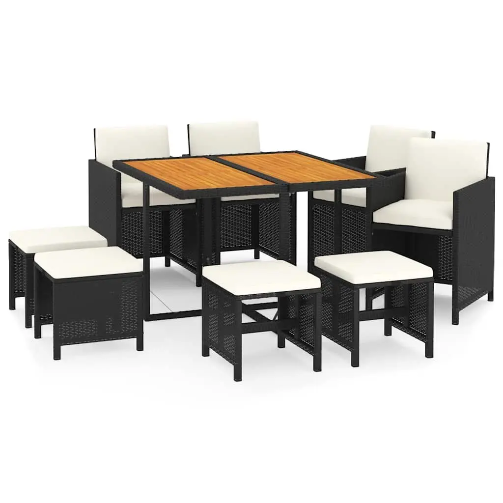 Outdoor Dining Set 9 Piece Garden Furniture Poly Rattan Black with Cushions