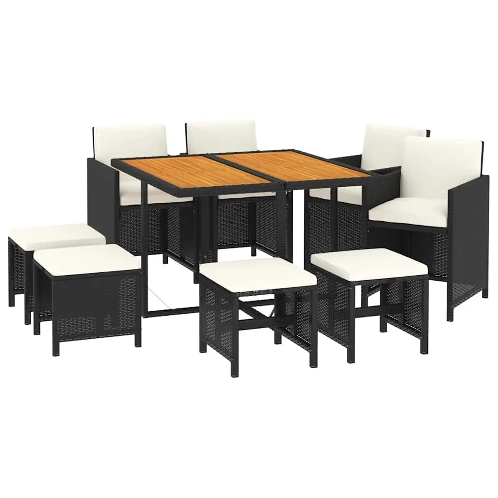 Outdoor Dining Set 9 Piece Garden Furniture Poly Rattan Black with Cushions