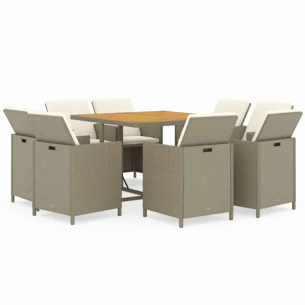 Garden Dining Set 9 Piece Outdoor Furniture Weather-resistant PE Rattan Powder-coated Steel Frame Beige with Cushions