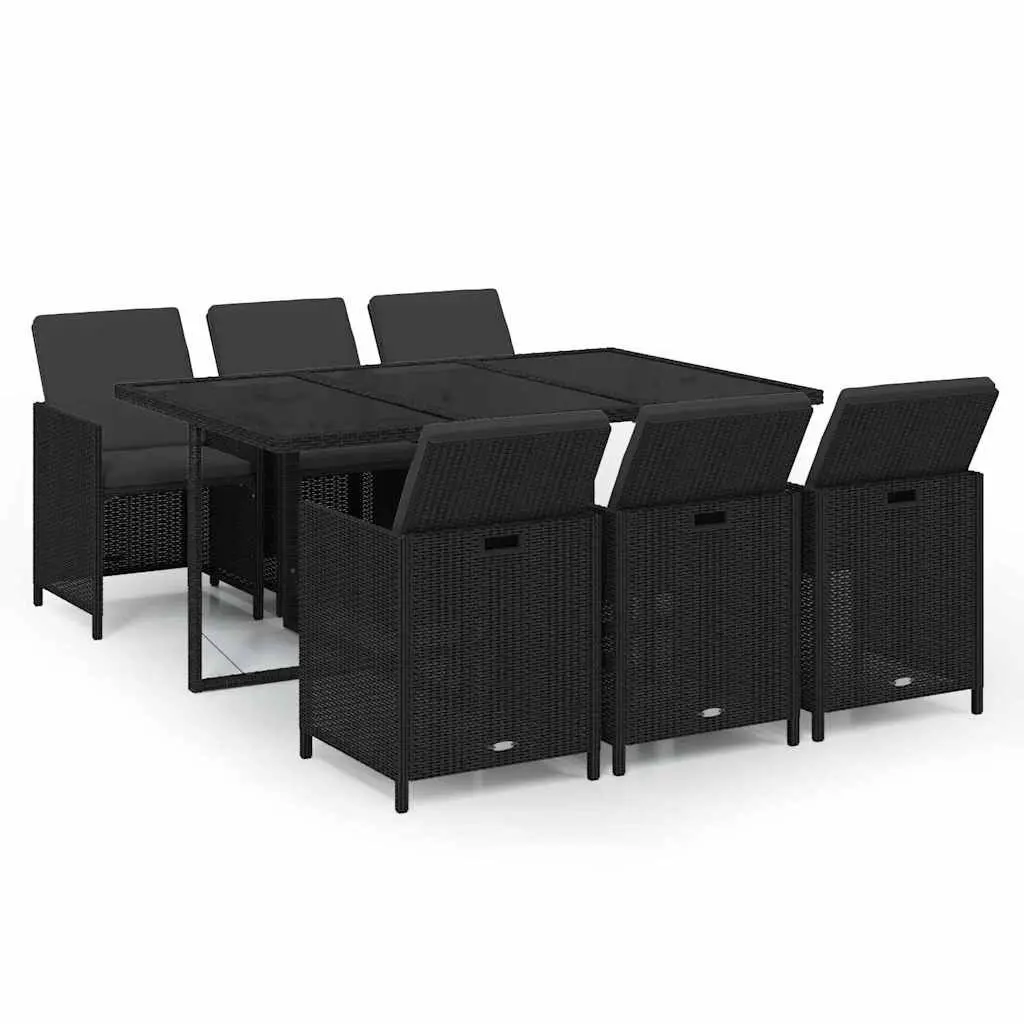 7 Piece Outdoor Garden Dining Set PE Rattan Chairs Table with Cushions Black
