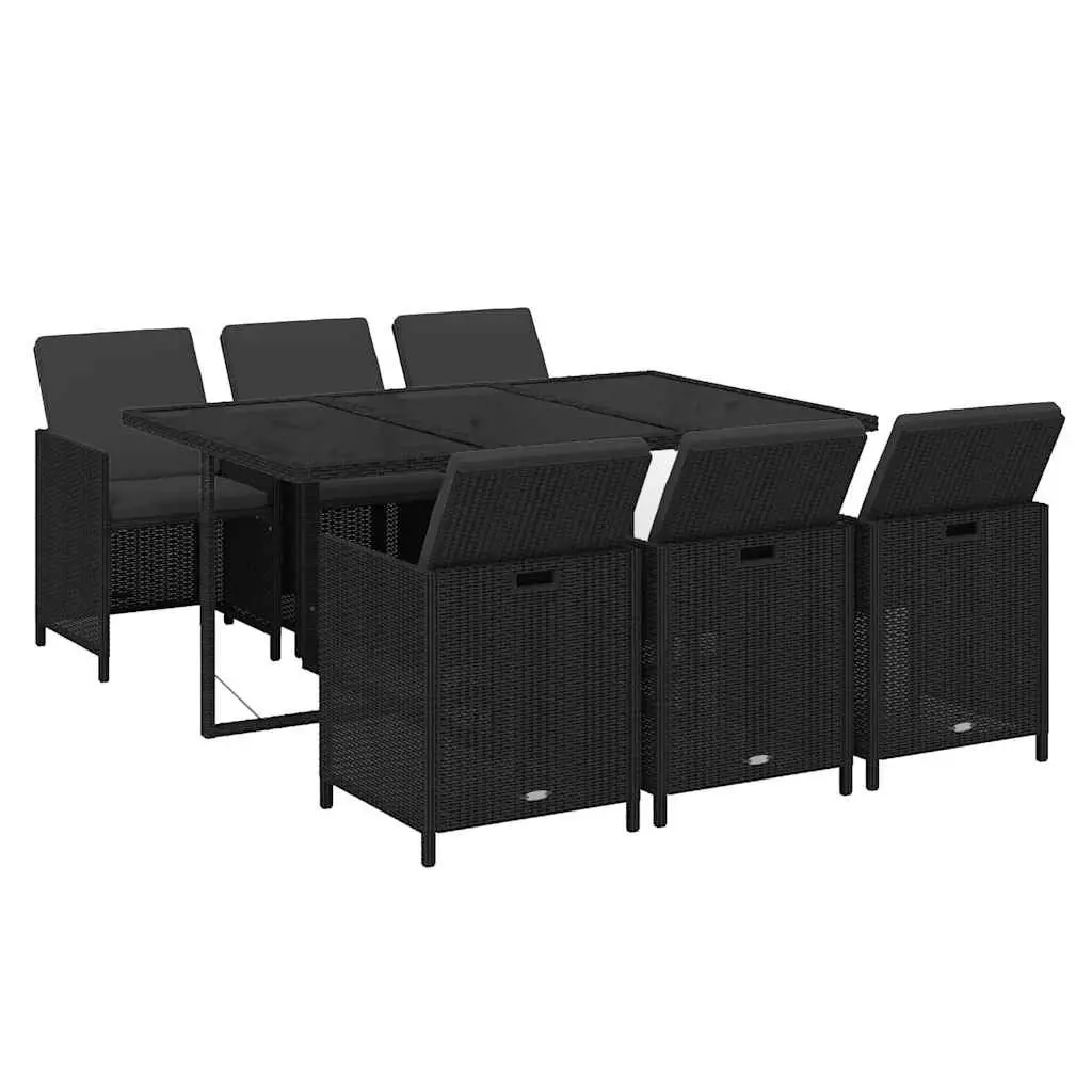7 Piece Outdoor Garden Dining Set PE Rattan Chairs Table with Cushions Black